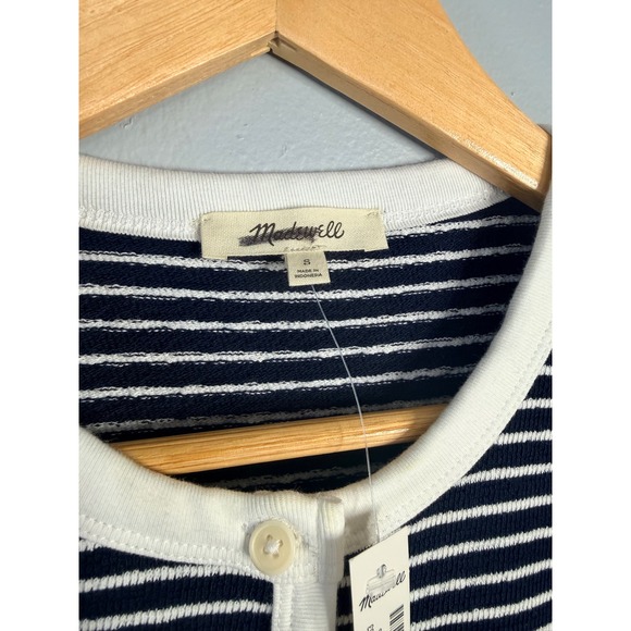 Madewell Striped Elbow-Sleeve Henley Tee Midnight Navy Small NWT - Picture 6 of 10